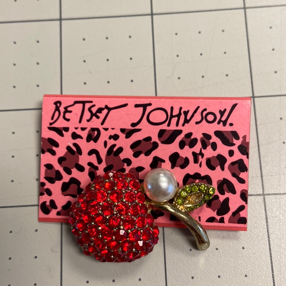 Rhinestone Apple Betsey Johnson Brooch 1 1/2” #63